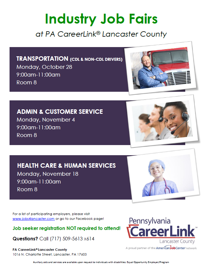 Industry Job Fairs Mark Your Calendars! PA CareerLink® of Lancaster